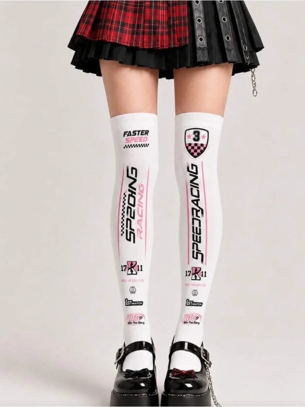 White Speed Racing Graphic Over-the-Knee Socks